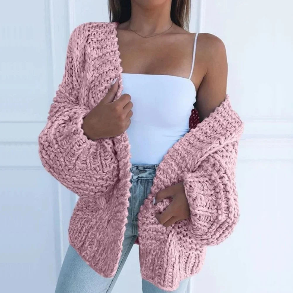 Women's knit open-front cardigan with balloon sleeves