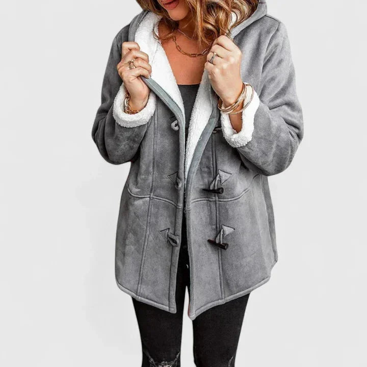 Women's suede toggle hooded parka with sherpa lining