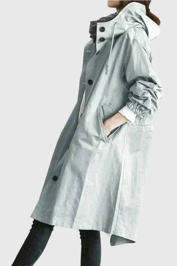 Women's button-front hooded parka with elasticated cuffs