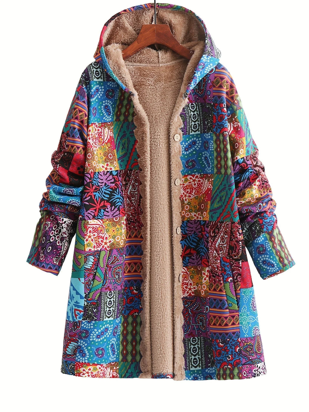 Women's button-front hooded parka with sherpa lining