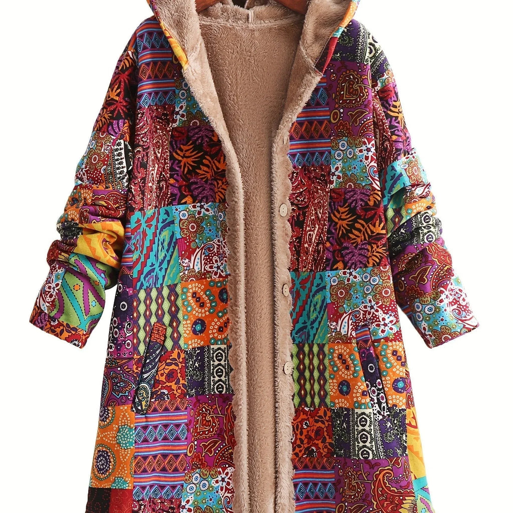 Women's button-front hooded parka with sherpa lining