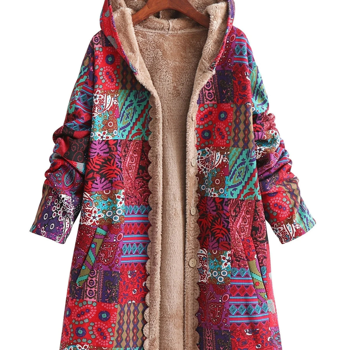Women's button-front hooded parka with sherpa lining