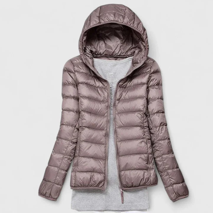 Women's quilted zip-up hooded puffer jacket