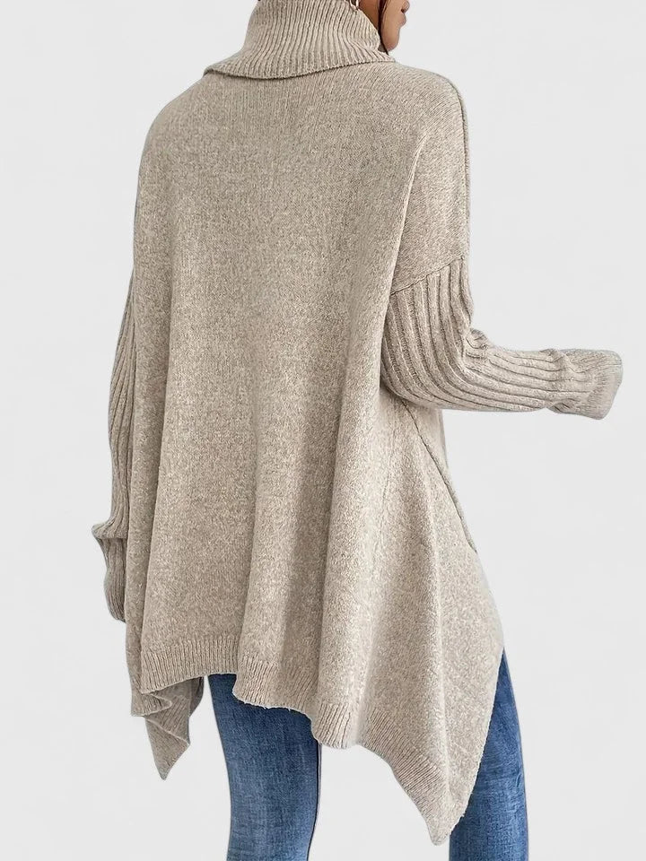 Women's knit roll neck sweater with high-low hem