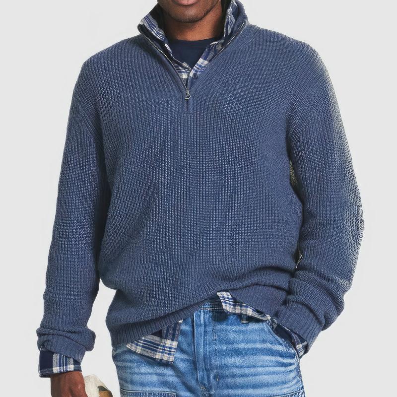 Men's Textured Knit Quarter-Zip Sweater, Mock Neck, Long Sleeves