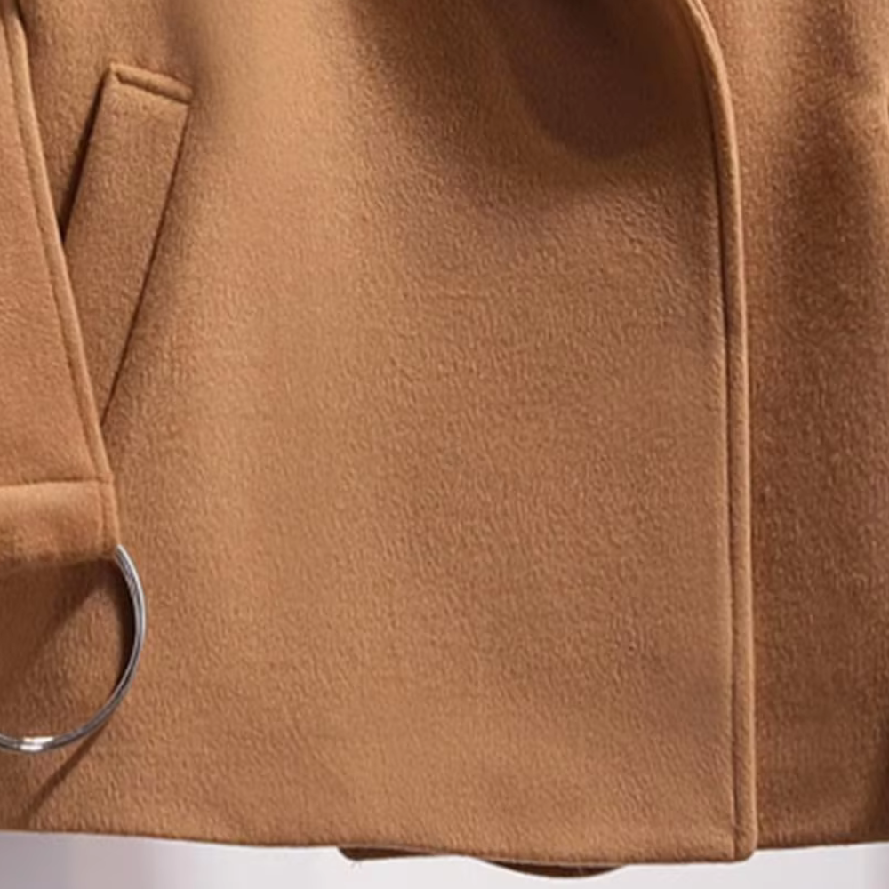Women's Belted Coat with Wide Collar and Relaxed Fit