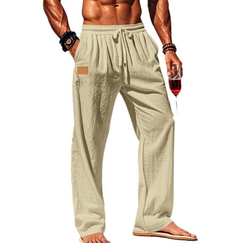 Cotton Drawstring Straight Leg Trousers for Men