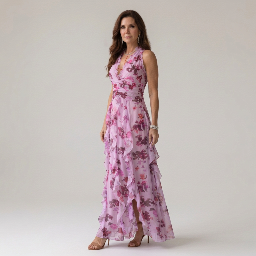 Nori | Halter Neck Ruched Bodice Floral Maxi Dress