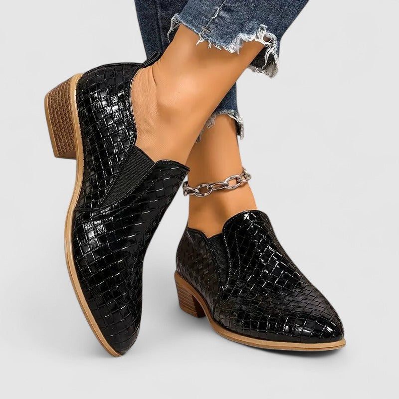 Ilana | Crocodile-Embossed Block Heel Loafers for Women
