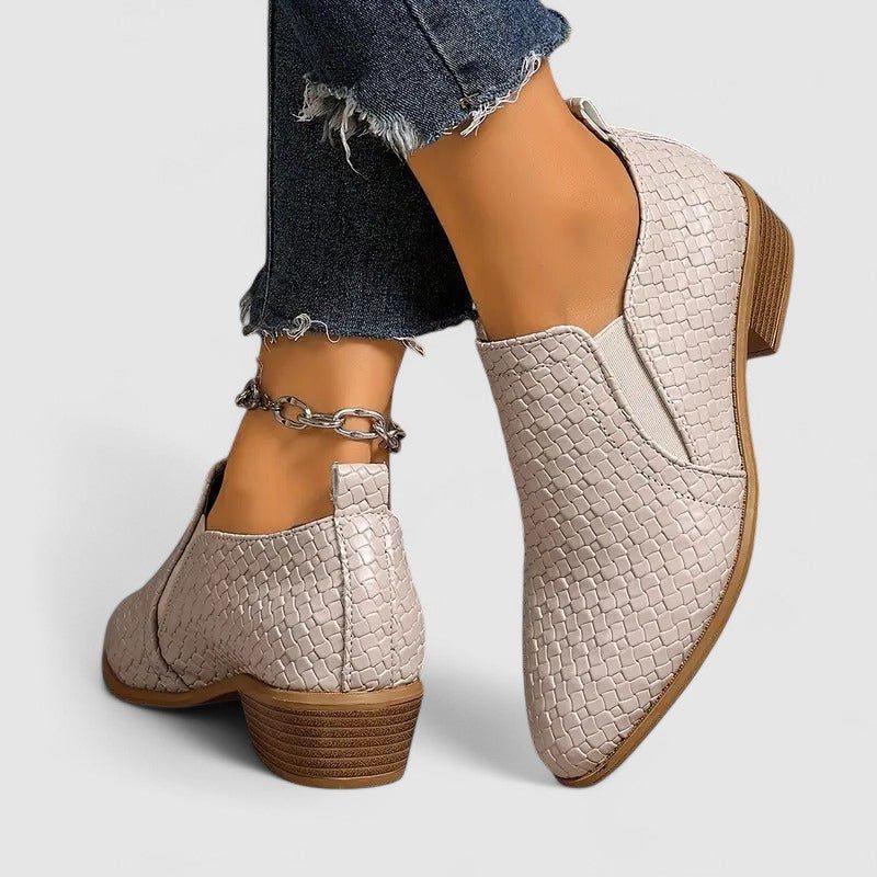 Ilana | Crocodile-Embossed Block Heel Loafers for Women