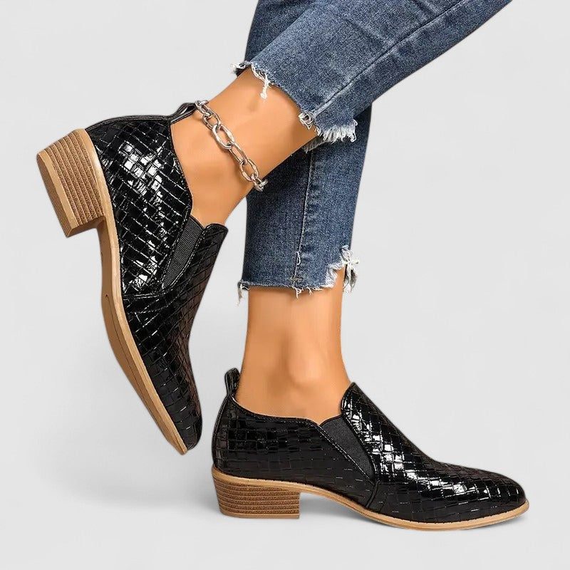 Ilana | Crocodile-Embossed Block Heel Loafers for Women