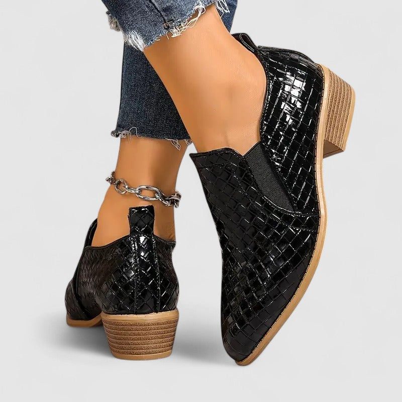 Ilana | Crocodile-Embossed Block Heel Loafers for Women