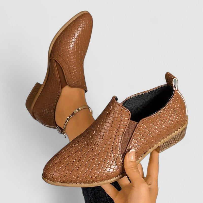 Ilana | Crocodile-Embossed Block Heel Loafers for Women