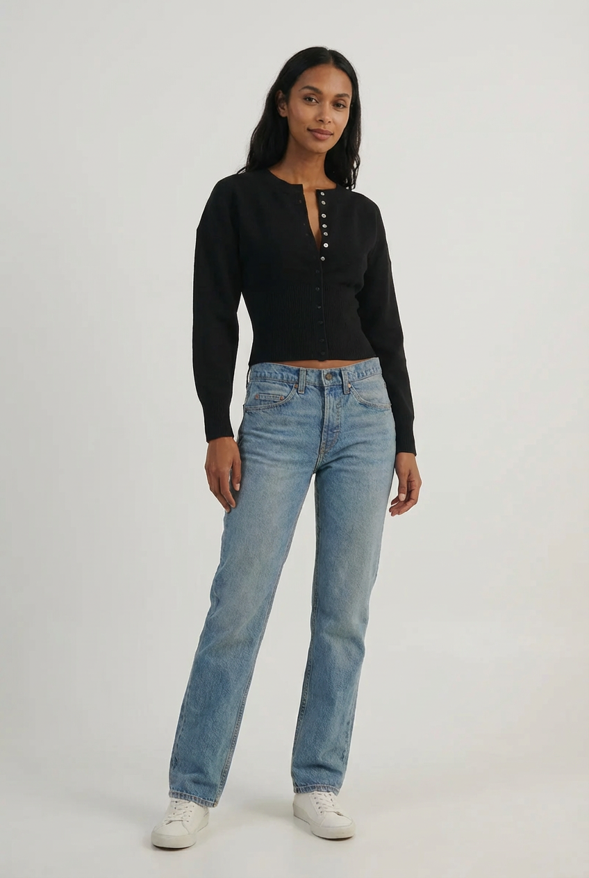 Women's Slim-Fit Button Front Cropped Cardigan, Long Sleeves