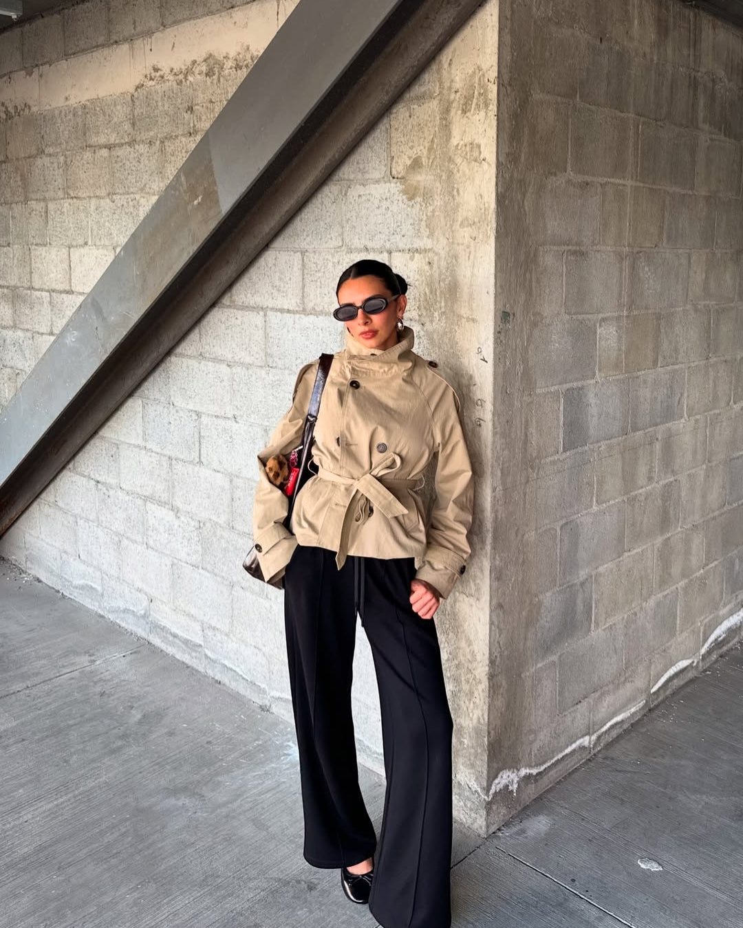 Luna | Cropped Double-Breasted Trench Coat with Belt for Women