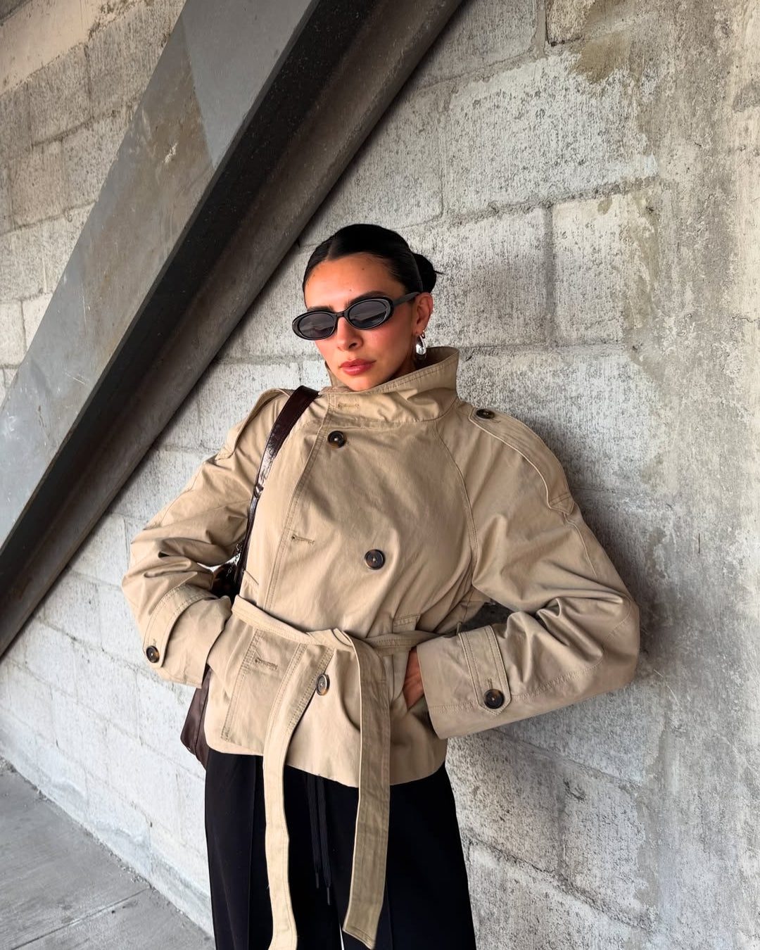 Luna | Cropped Double-Breasted Trench Coat with Belt for Women