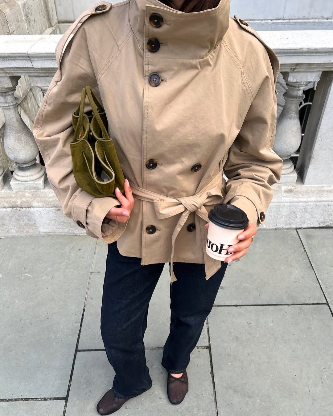 Luna | Cropped Double-Breasted Trench Coat with Belt for Women