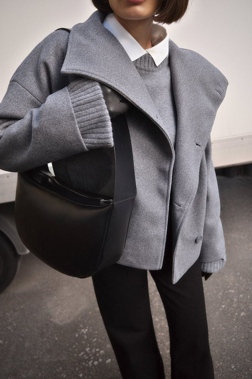 Delphine | Cropped Double-Breasted Trench Coat with Wide Lapel for Women