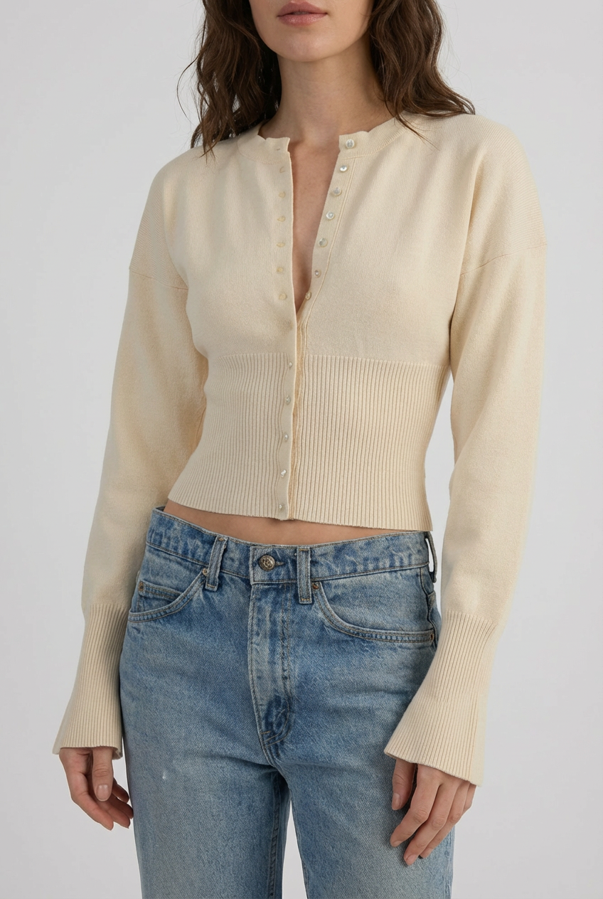 Women's Slim-Fit Button Front Cropped Cardigan, Long Sleeves