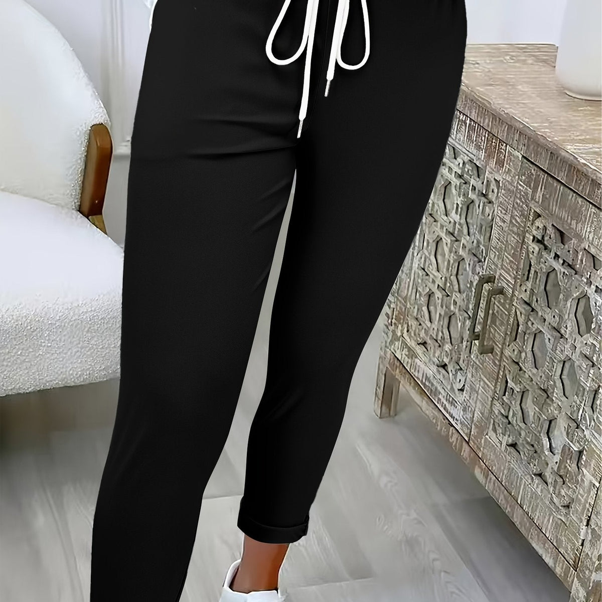 Women's Drawstring Relaxed Tapered Pants with Side Stripe