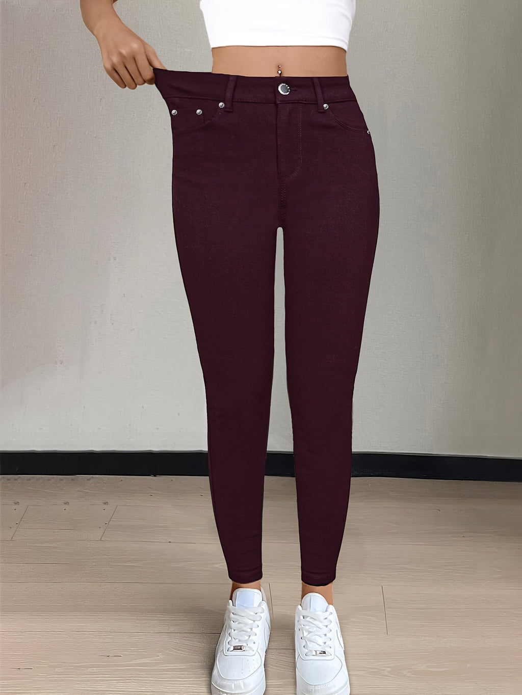Women's High-Waist Skinny Jeans with Five-Pocket Design