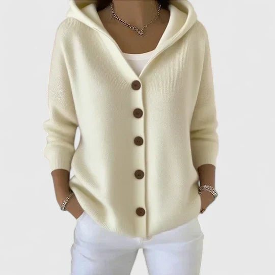 Women's Elegant Cardigan with Hooded Design and Button-Down Front