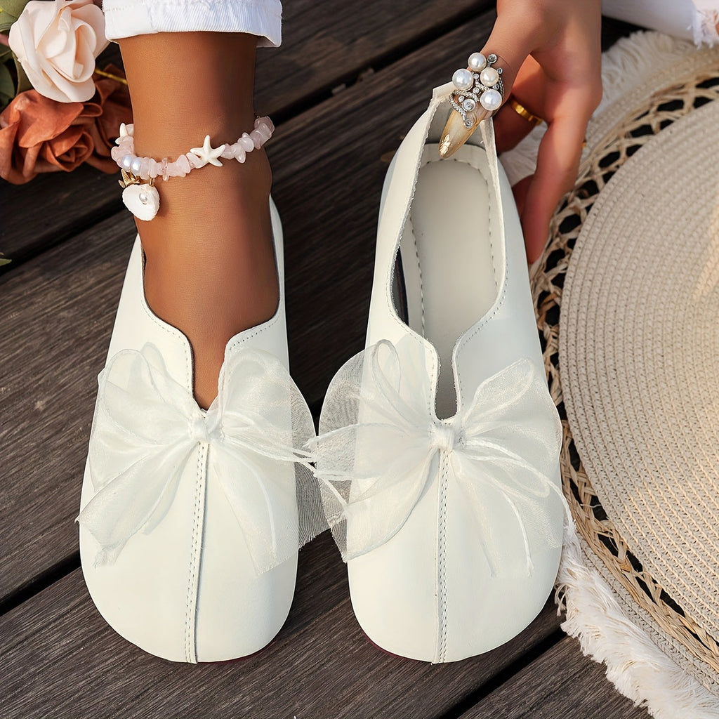 Women's Bow-Accent Slip-On Flats with Cushioned Sole