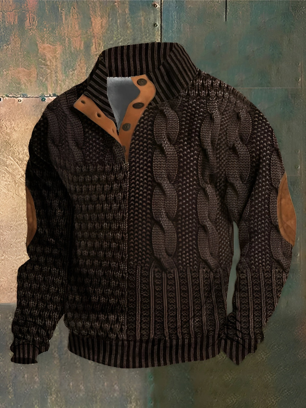 Men's Patterned Knit Sweater, Mock Neck, Long Sleeves