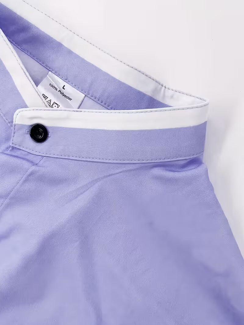 Men's Grandad Collar Shirt, Long Sleeves, Contrast Trim