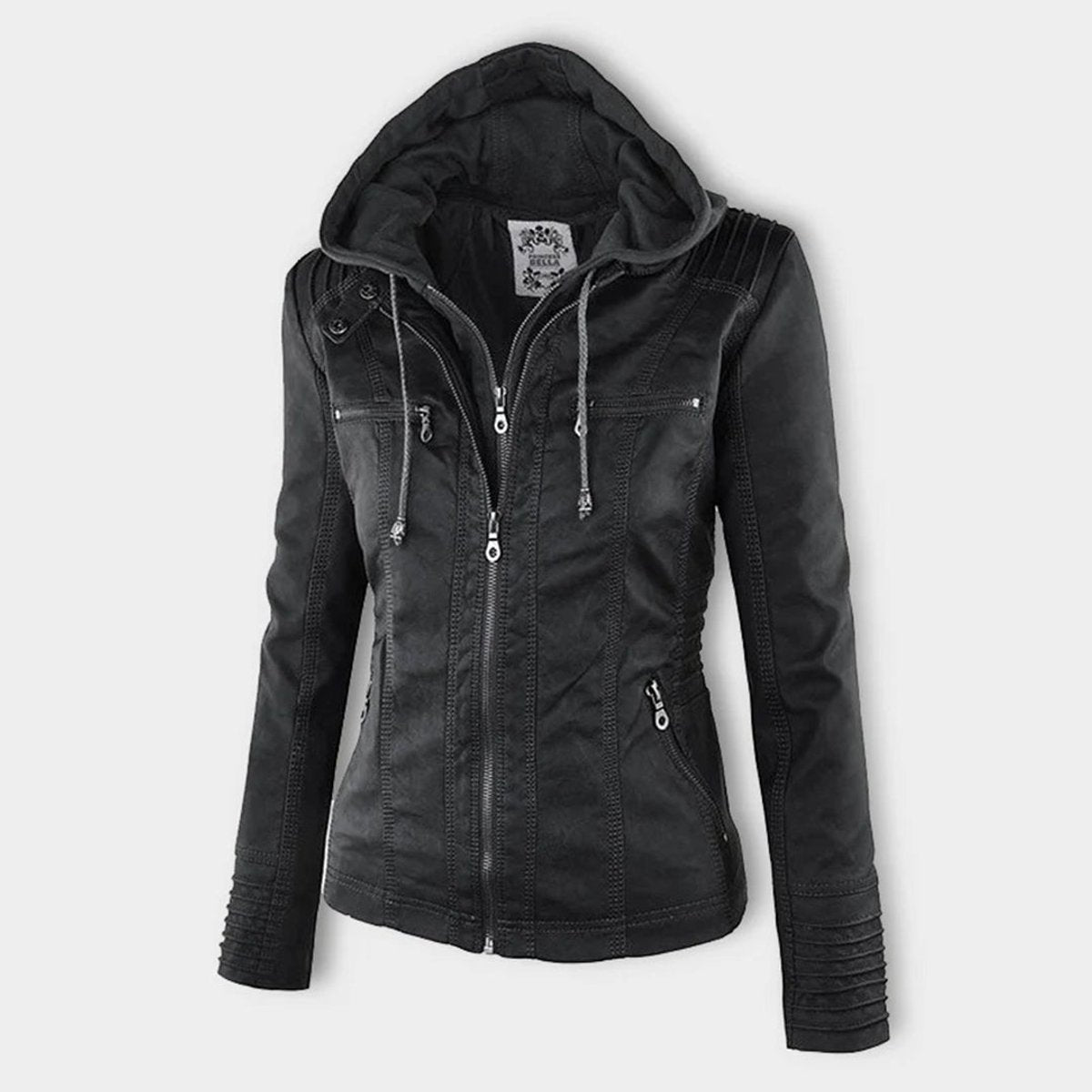 Annika | Damen Kunstleder Kapuzenjacke mit Reißverschluss Taillierter Women Coat