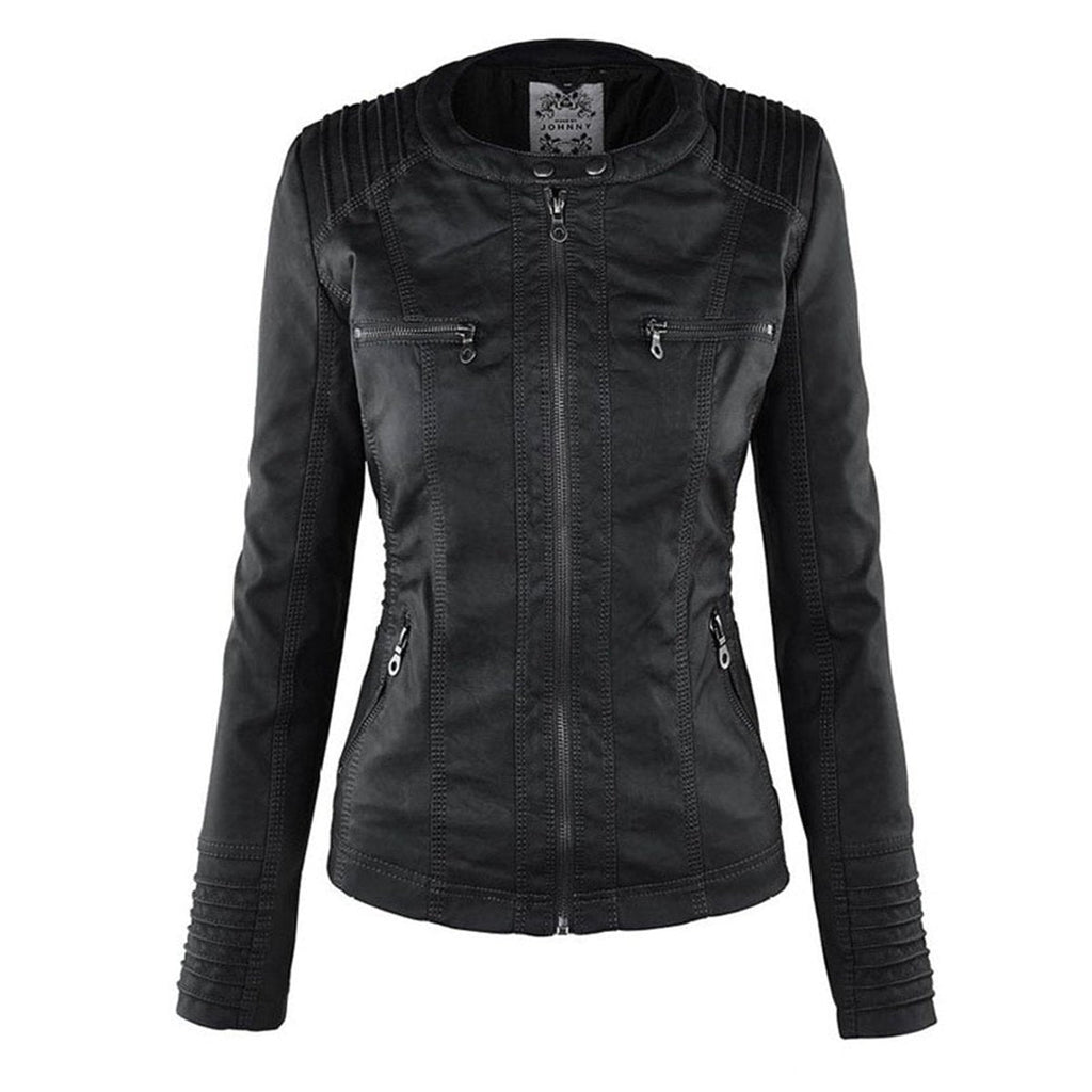 Annika | Damen Kunstleder Kapuzenjacke mit Reißverschluss Taillierter Women Coat