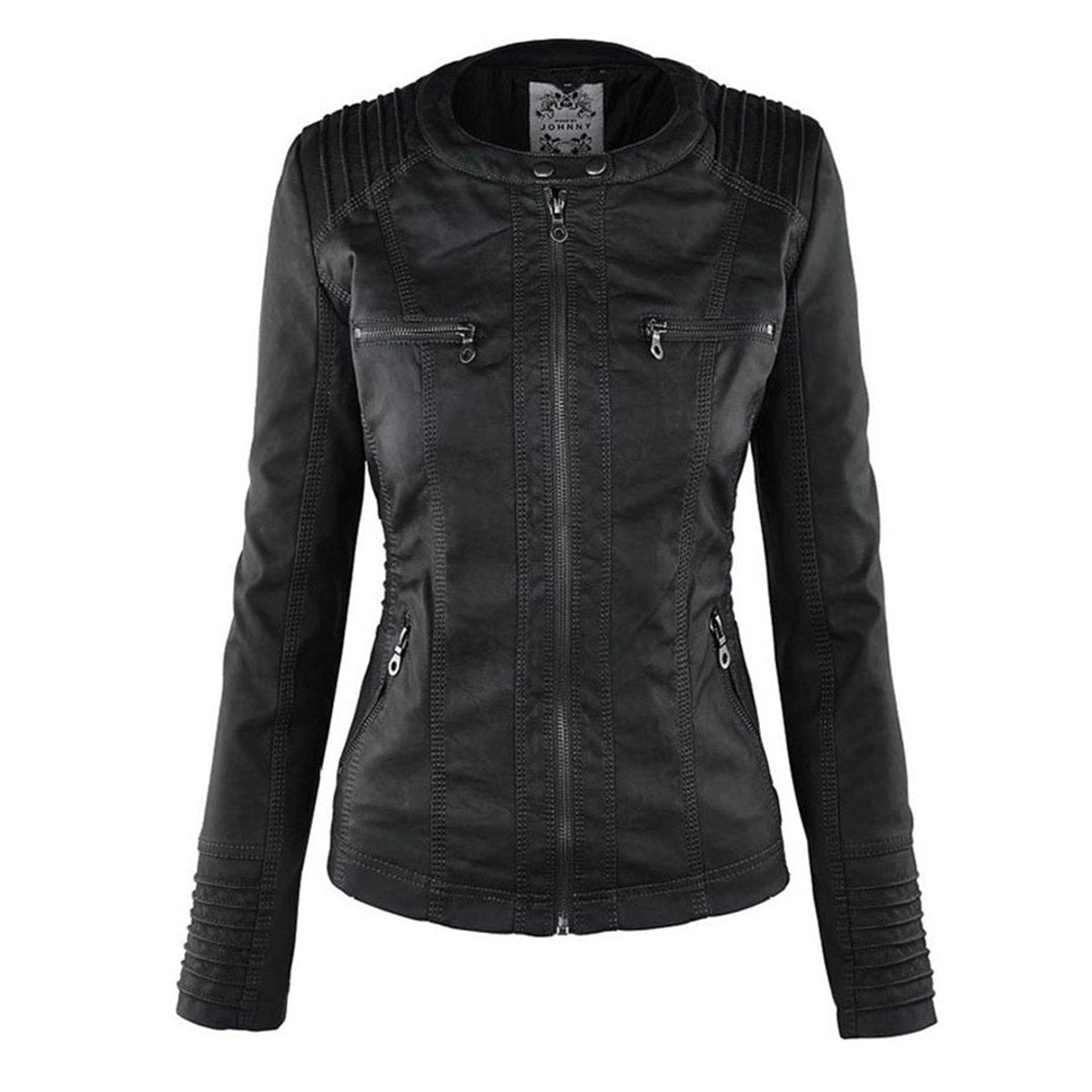 Annika | Damen Kunstleder Kapuzenjacke mit Reißverschluss Taillierter Women Coat