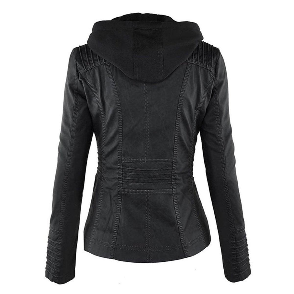 Annika | Damen Kunstleder Kapuzenjacke mit Reißverschluss Taillierter Women Coat