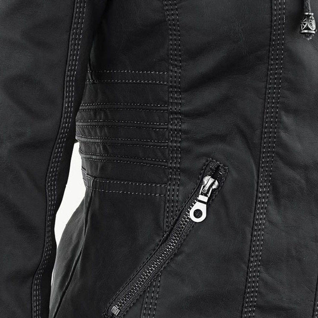 Annika | Damen Kunstleder Kapuzenjacke mit Reißverschluss Taillierter Women Coat
