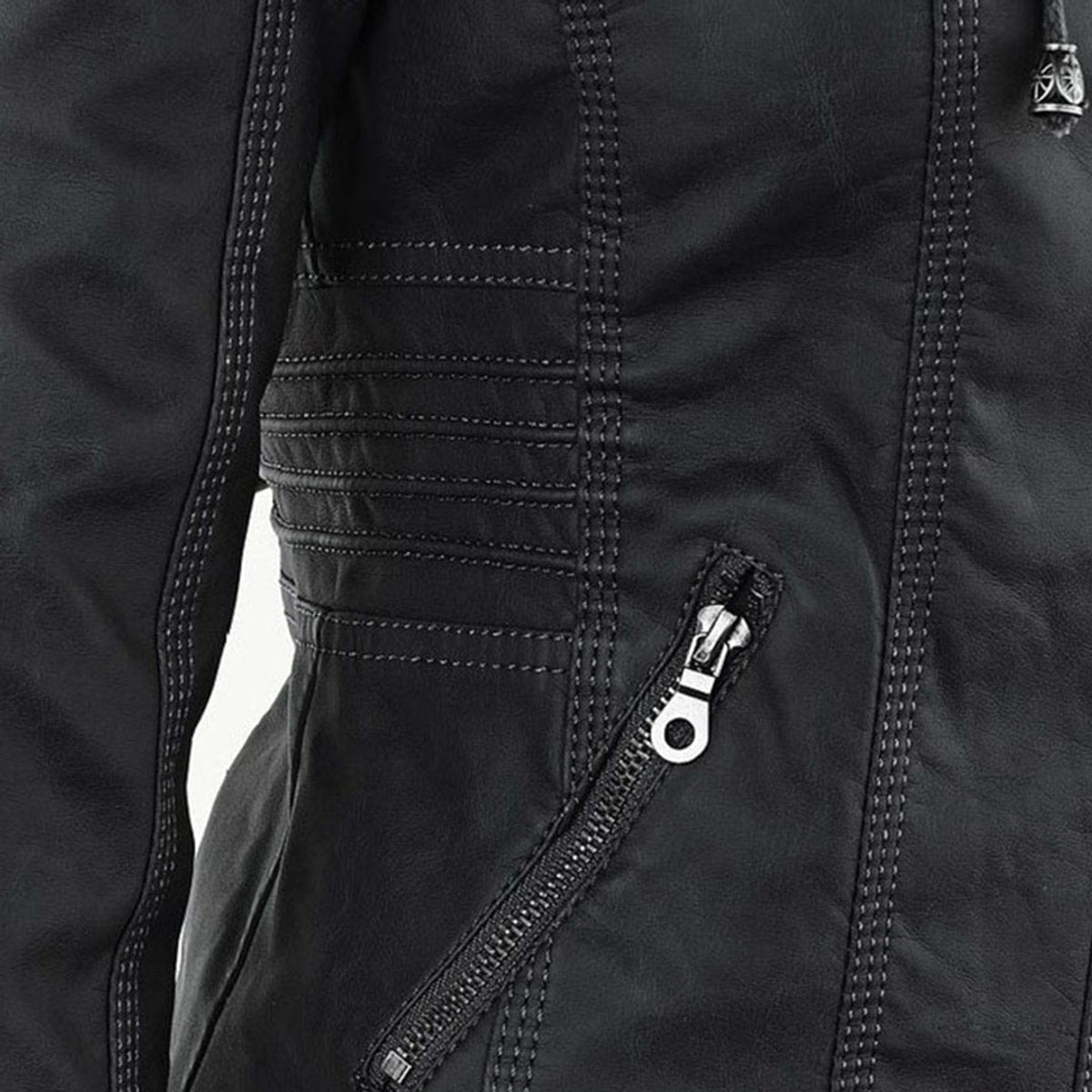 Annika | Damen Kunstleder Kapuzenjacke mit Reißverschluss Taillierter Women Coat