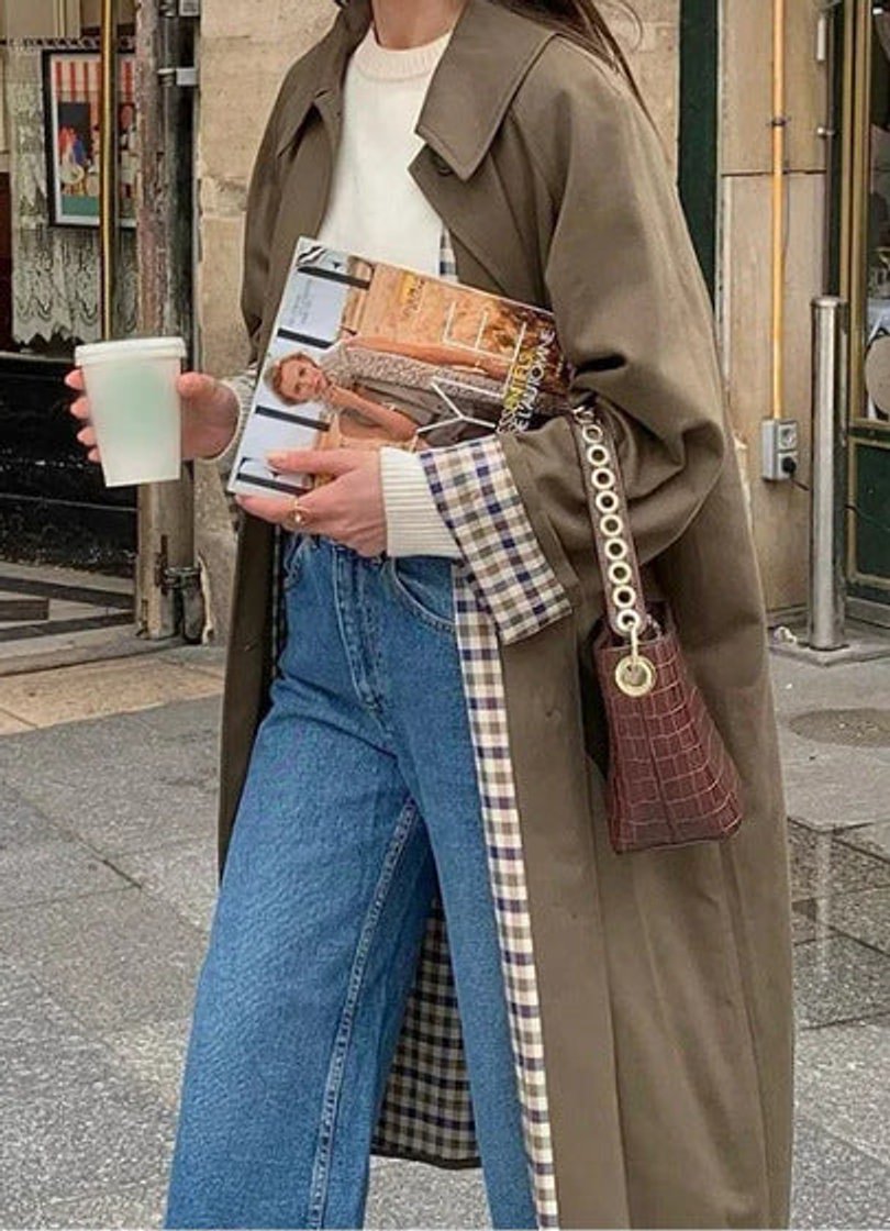 Women's Long Oversized Trench Coat with Check Detail