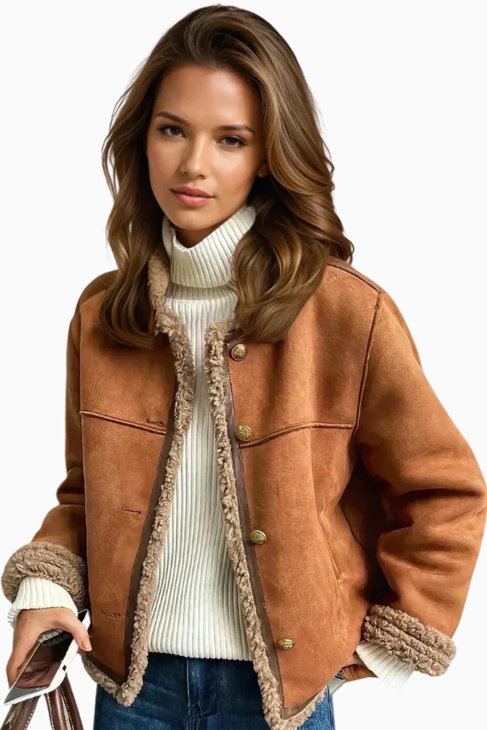 Women's Shearling Jacket Button Front Oversized Fit