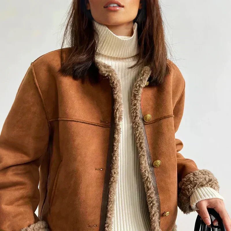 Women's Shearling Jacket Button Front Oversized Fit