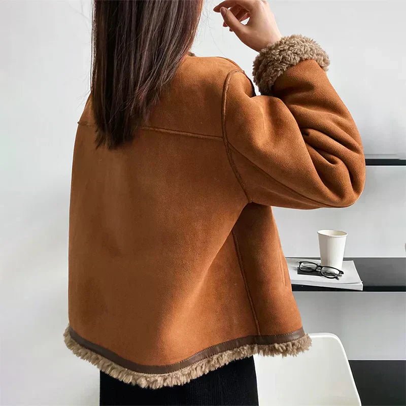 Women's Shearling Jacket Button Front Oversized Fit