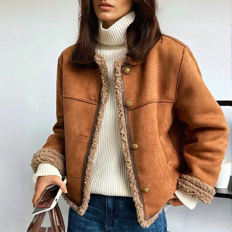 Women's Shearling Jacket Button Front Oversized Fit