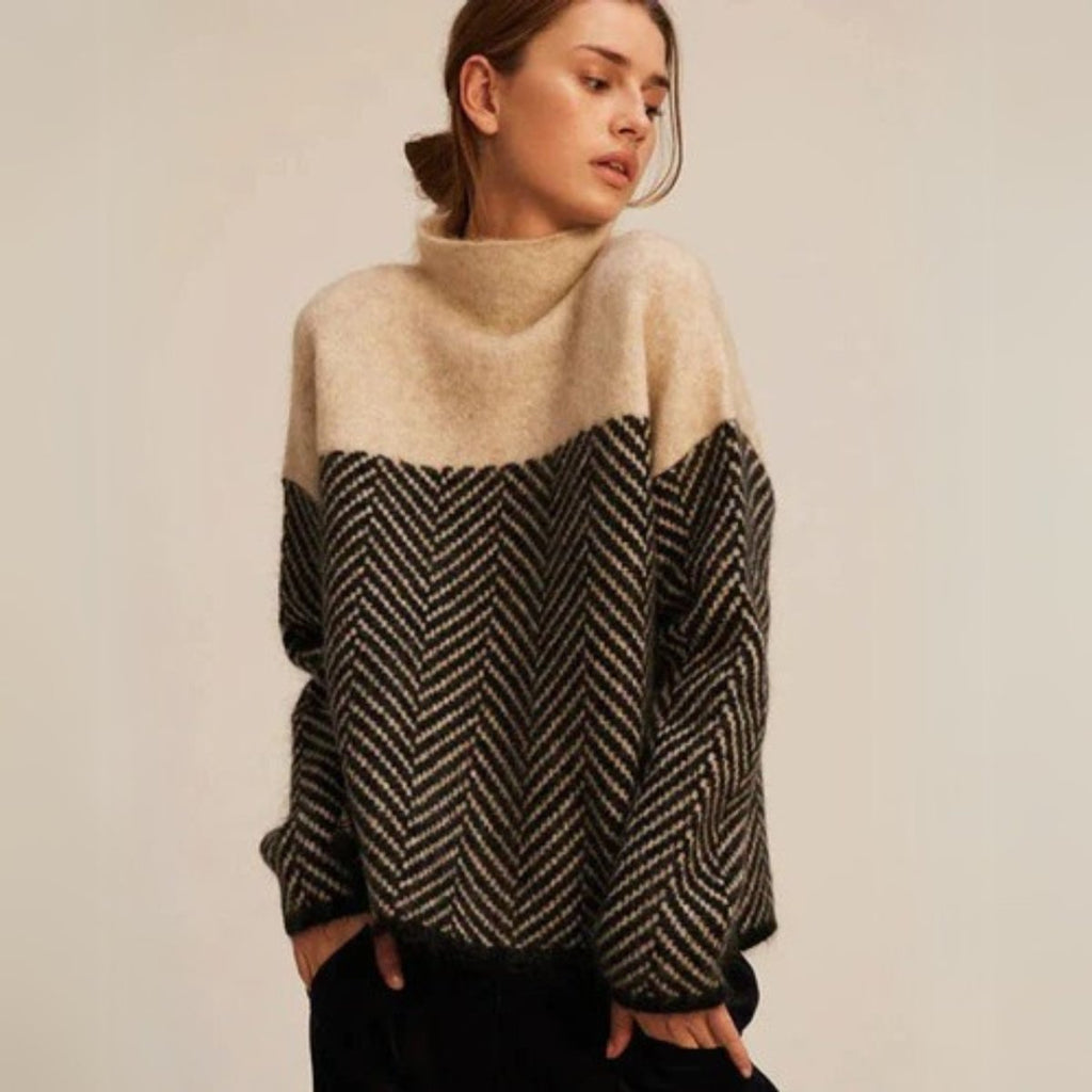 Women's Turtleneck Sweater Oversized Chevron Pattern