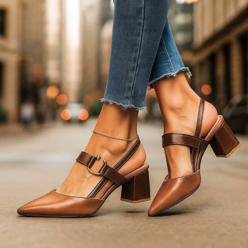 Women's Pointed Toe T-Strap Block Heel Pumps