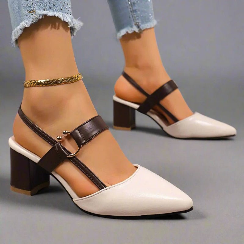 Women's Pointed Toe T-Strap Block Heel Pumps