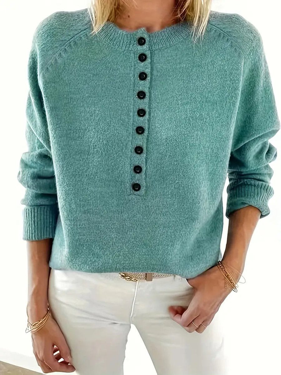Women's Collared V-Neck Sweater with Button Front