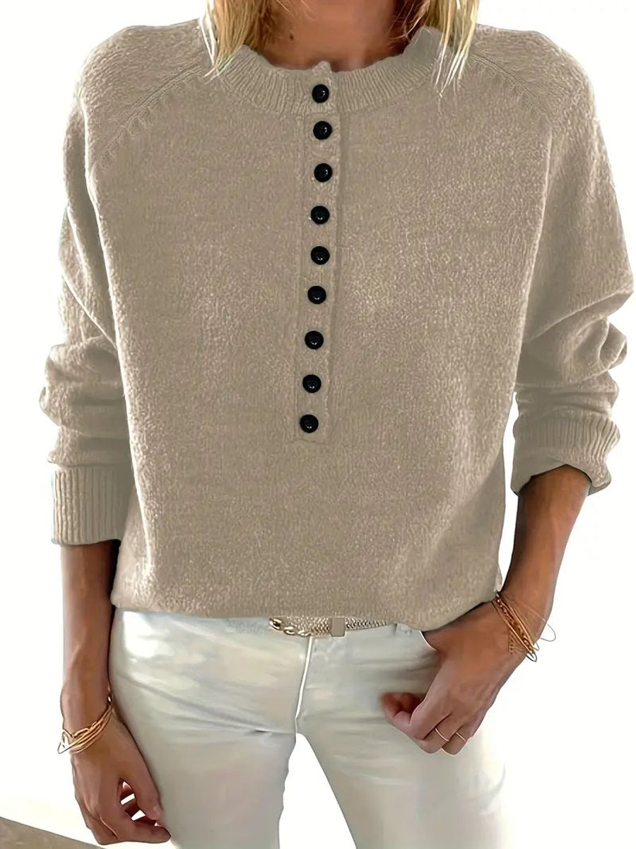 Women's Collared V-Neck Sweater with Button Front