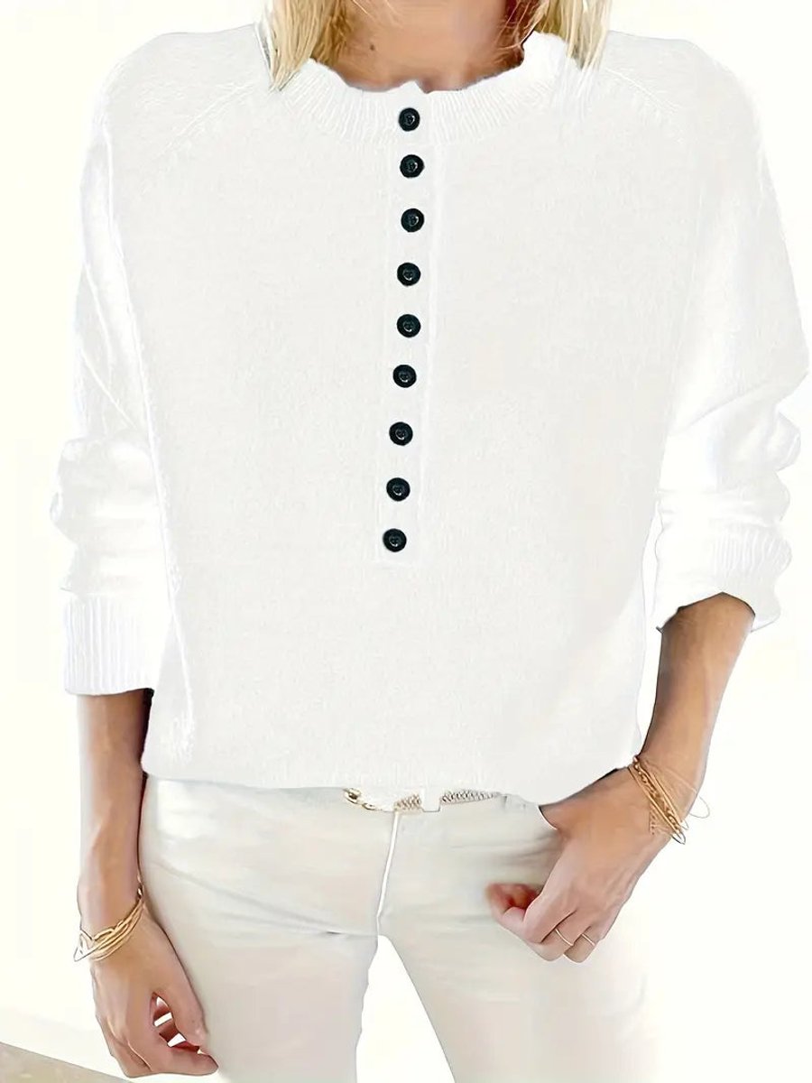 Women's Collared V-Neck Sweater with Button Front