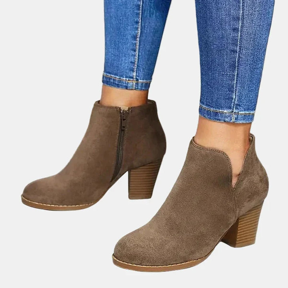 Women's Ankle Boots Block Heel Side Zip Closed Toe