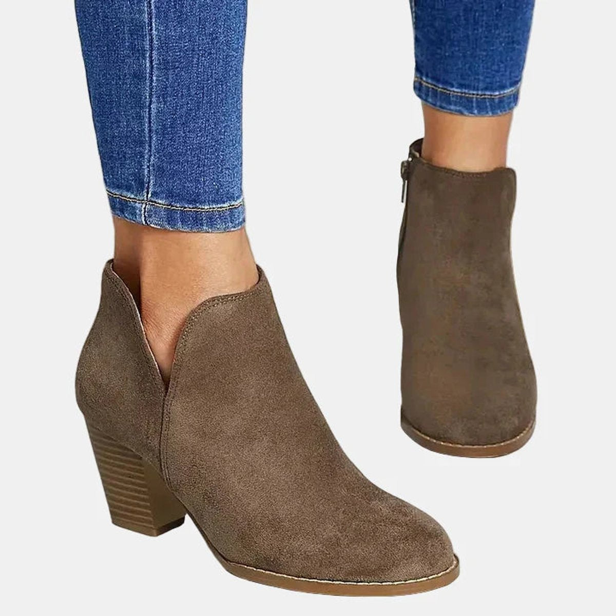 Women's Ankle Boots Block Heel Side Zip Closed Toe