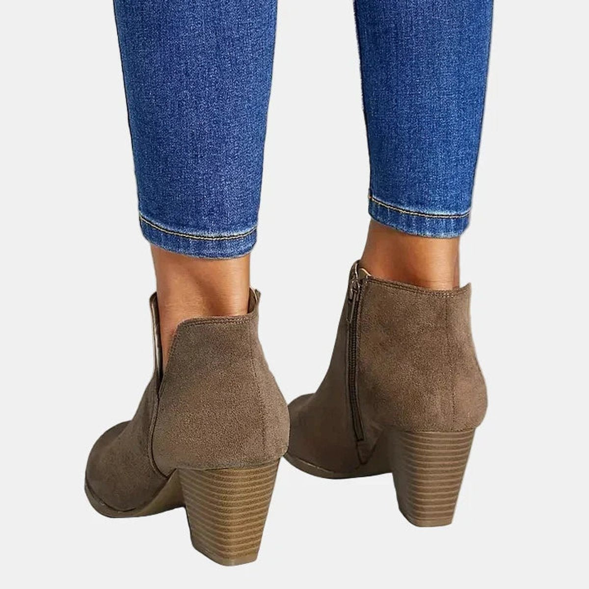 Women's Ankle Boots Block Heel Side Zip Closed Toe