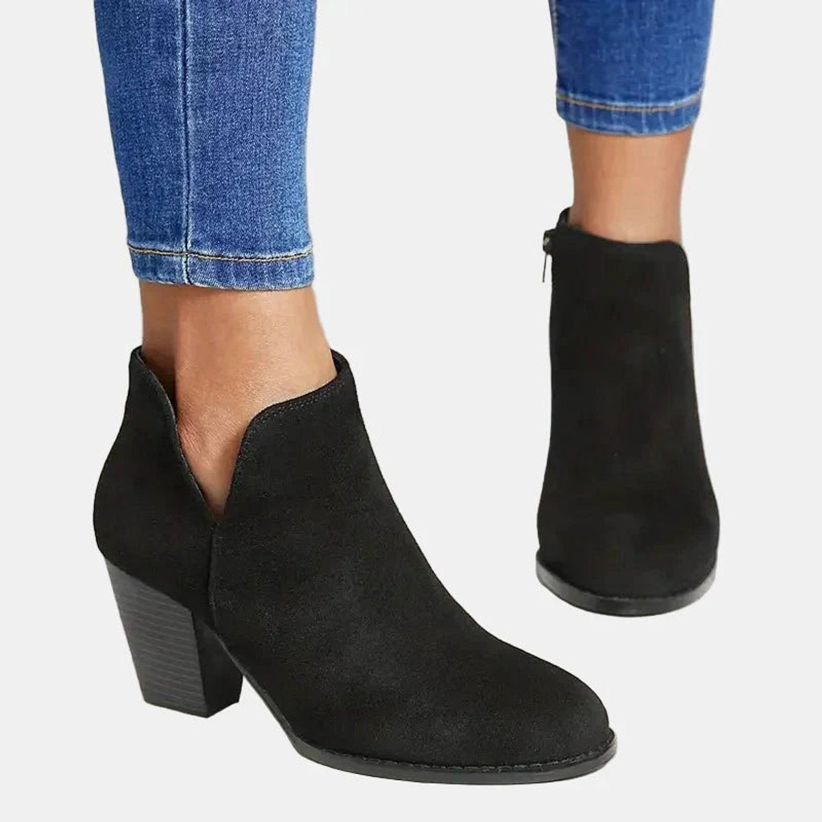 Women's Ankle Boots Block Heel Side Zip Closed Toe